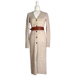 Aritzia Wilfred Sweater Midi Dress Longline Cardigan Button Front in Oatmeal